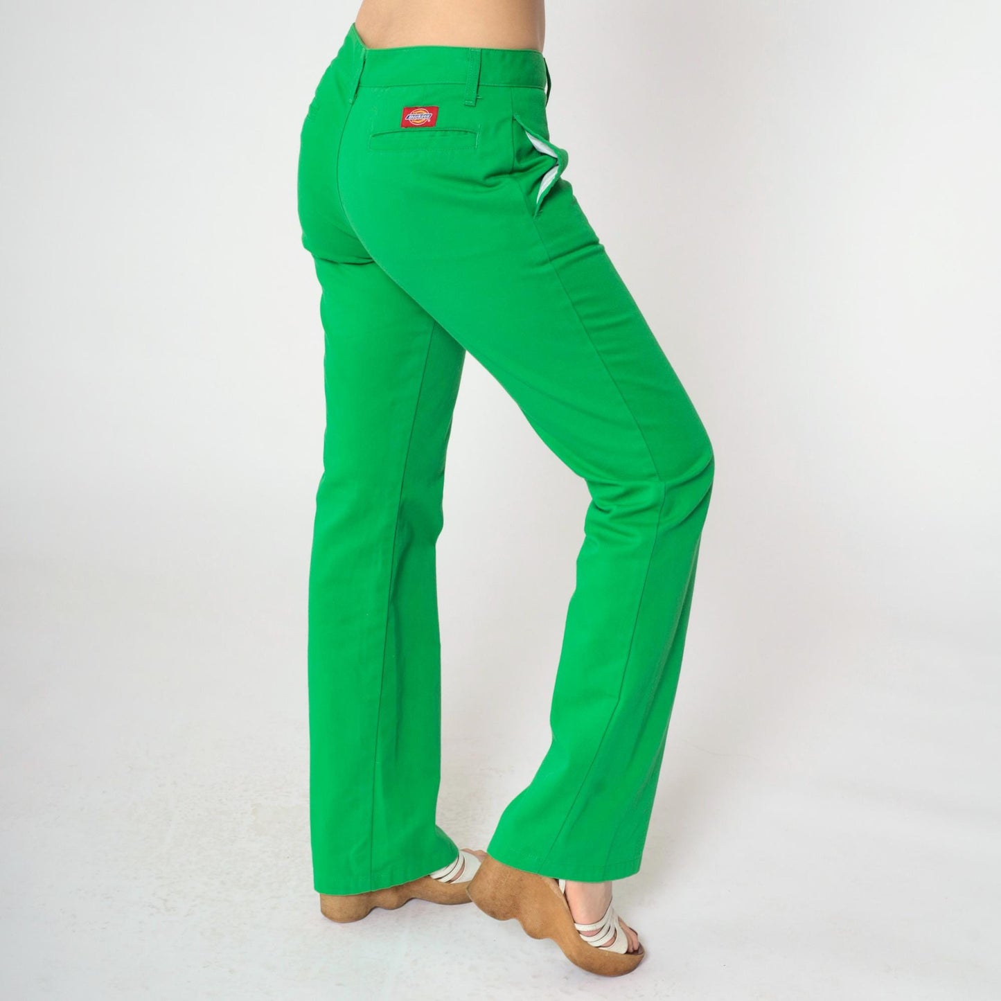 Y2K Dickies Flared Workwear Trousers Bright Green Low Rise Small 3