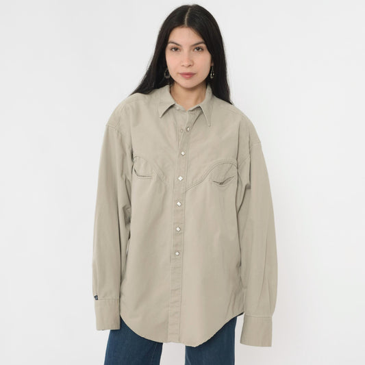 90s Rockmount Ranch Wear Western Shirt Beige Cotton Snap Button Extra Large
