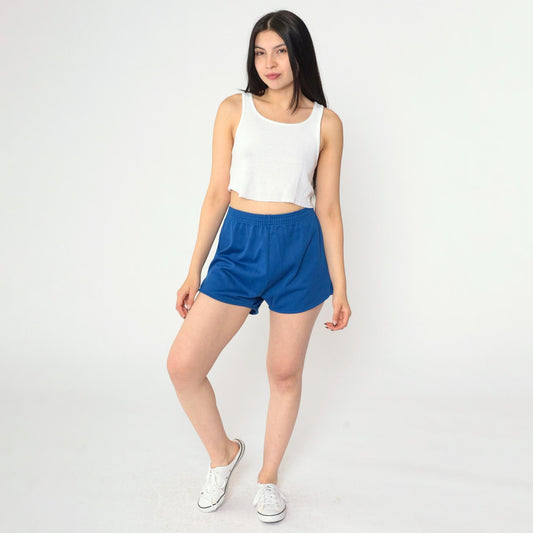 80s Jerzees Russell Blue Running Shorts High Elastic Waist Medium Large