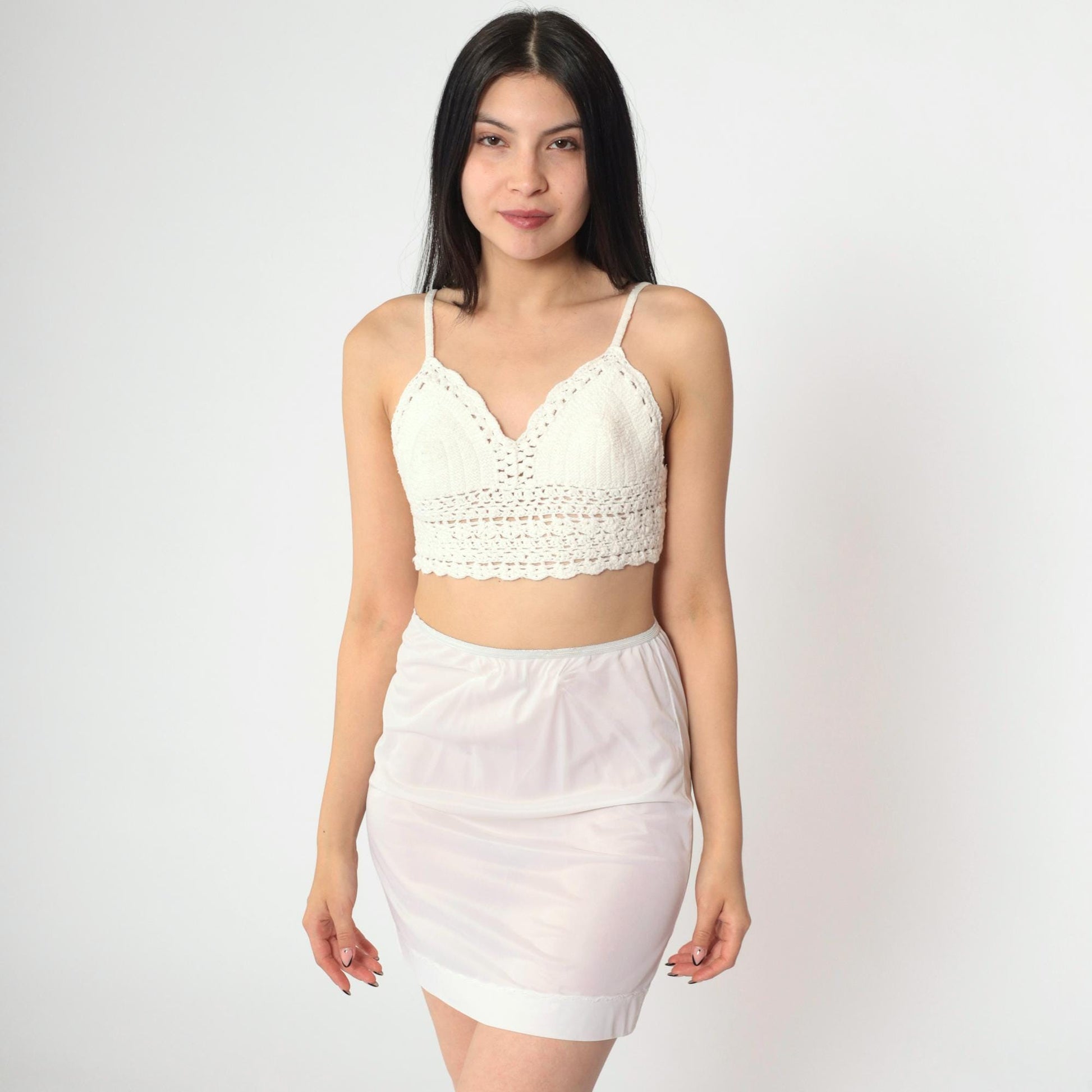 70s White Lace Slip Skirt Sheer Mini Lingerie Extra Small