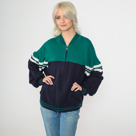 80s Pierre Cardin Track Jacket Green Navy Color Block Striped Large L