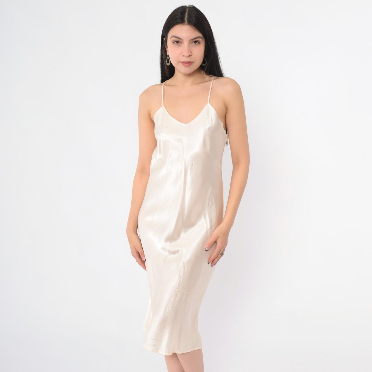 90s Dance Allure Pink Satin Slip Dress V-Neck Tank Midi Small Medium