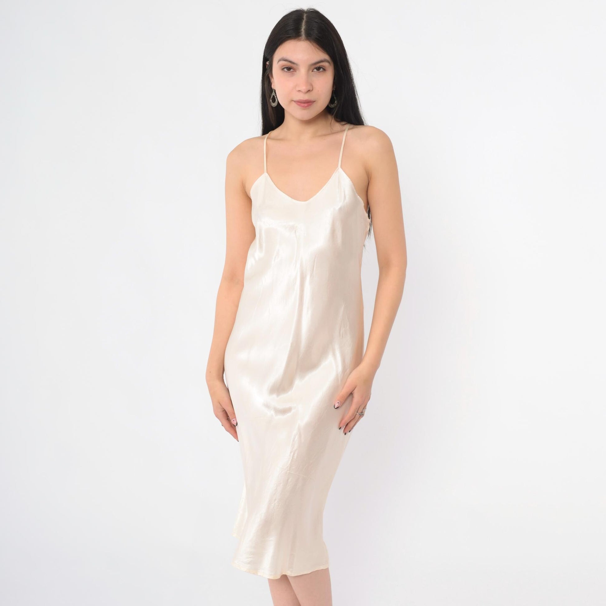 90s Dance Allure Pink Satin Slip Dress V-Neck Tank Midi Small Medium