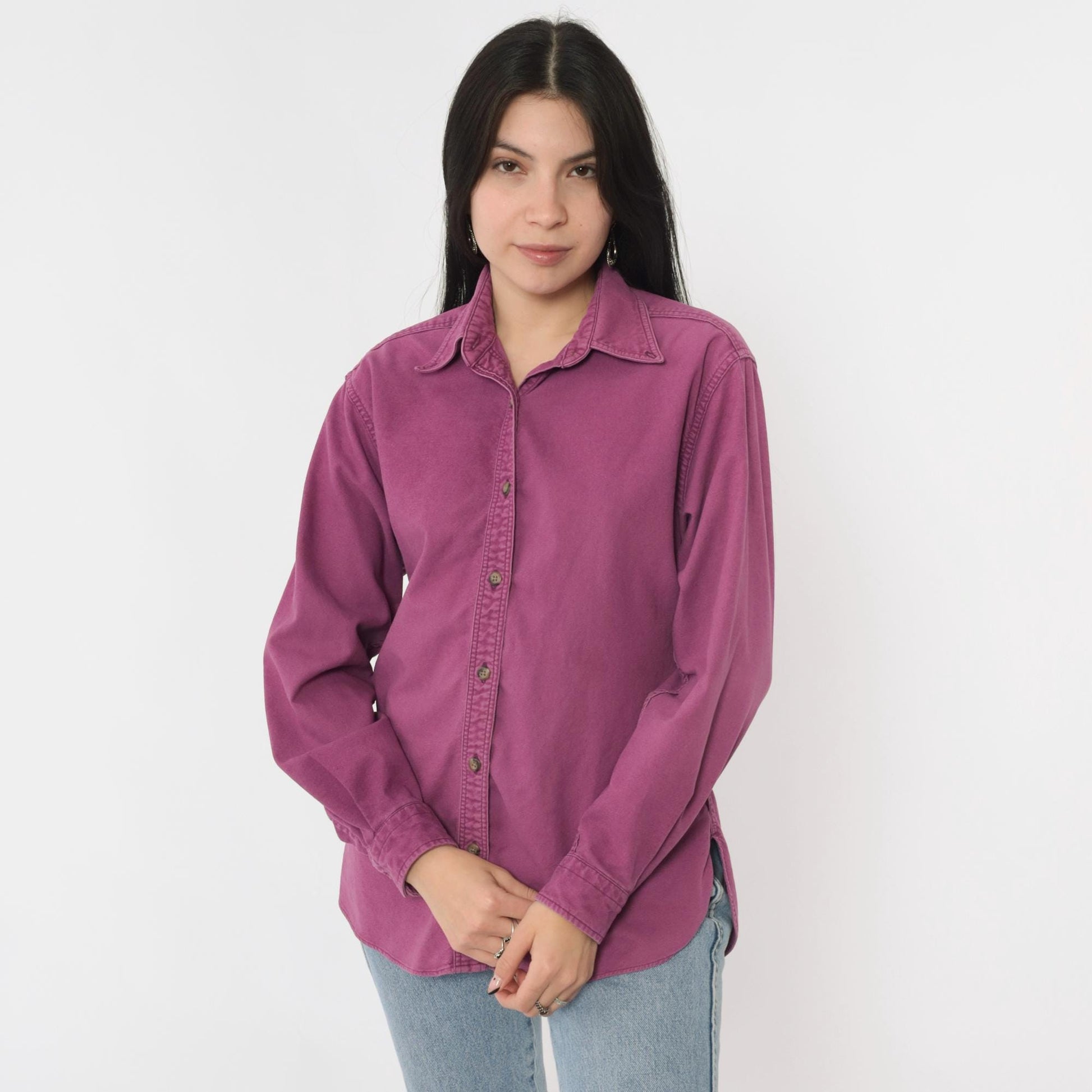 90s L.L. Bean Chamois Cloth Button-Up Shirt Purple Cotton Small S