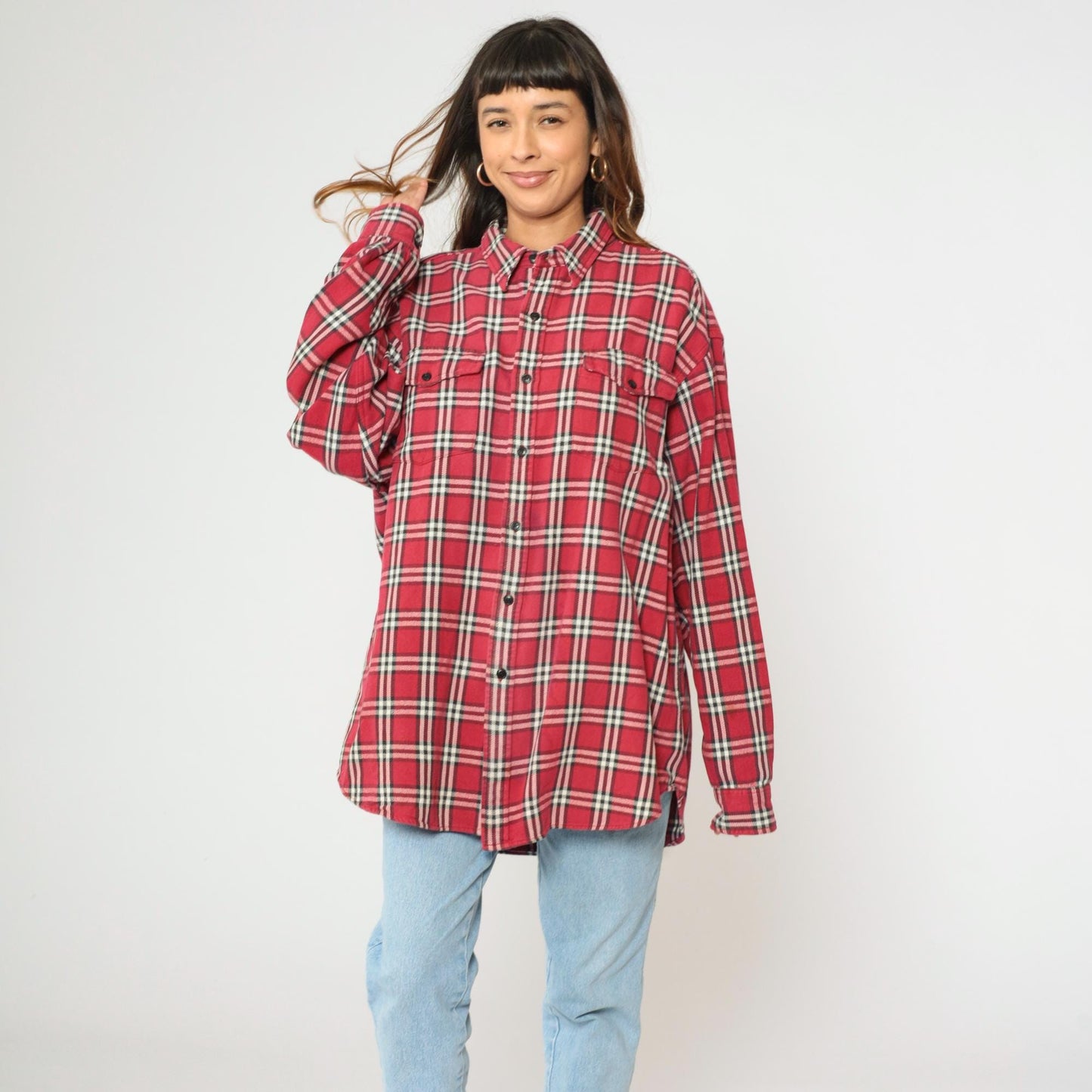 Gap Y2K Plaid Button Up Shirt Red Black Checkered Flannel Extra Large XL