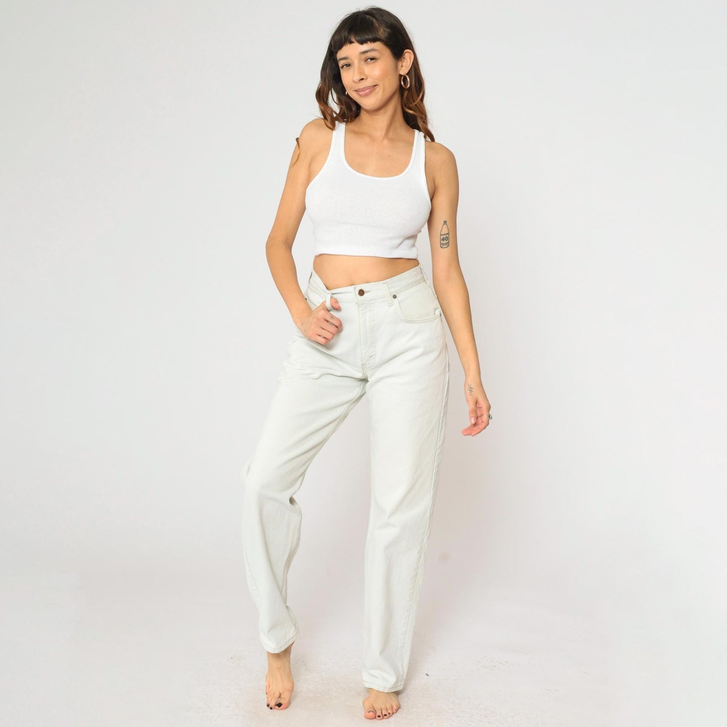 90s Arizona Jean Company White Denim High-Rise Straight Jeans Medium