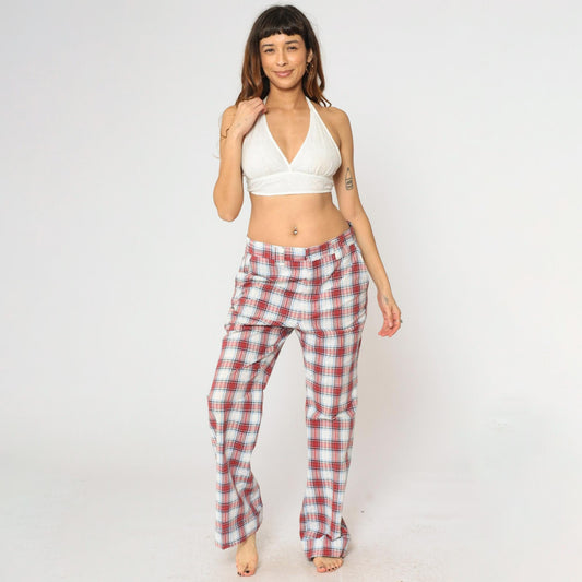 70s Haggar Plaid Trousers Red White Blue High Waisted Straight Leg Men's 34