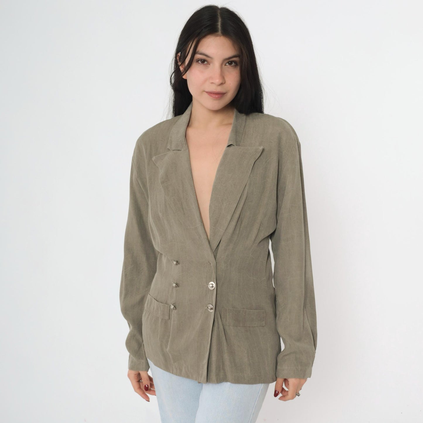 80s Blondie and Me Double-Breasted Blazer Taupe Deep V-Neck Medium