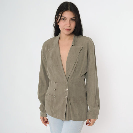 80s Blondie and Me Double-Breasted Blazer Taupe Deep V-Neck Medium