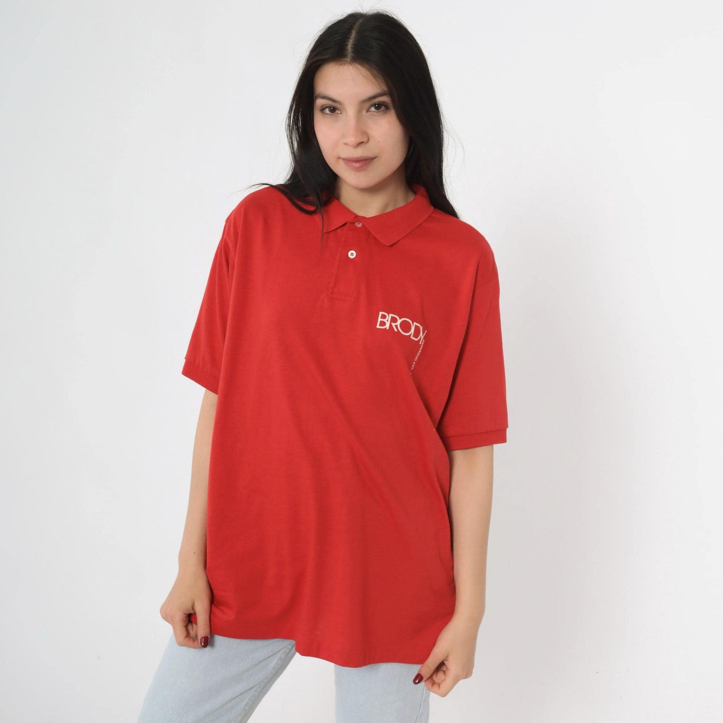 90s Hanes Brody Print Co Logo Polo Shirt Red Extra Large XL