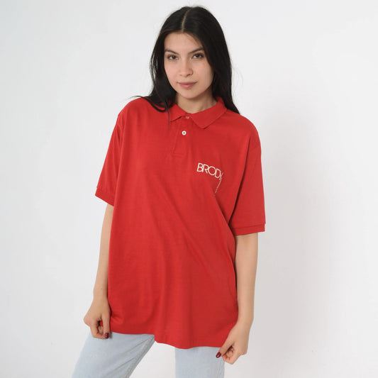 90s Hanes Brody Print Co Logo Polo Shirt Red Extra Large XL