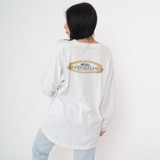 90s Quiksilver Boardriding Long Sleeve Graphic T-Shirt White Extra Large XL