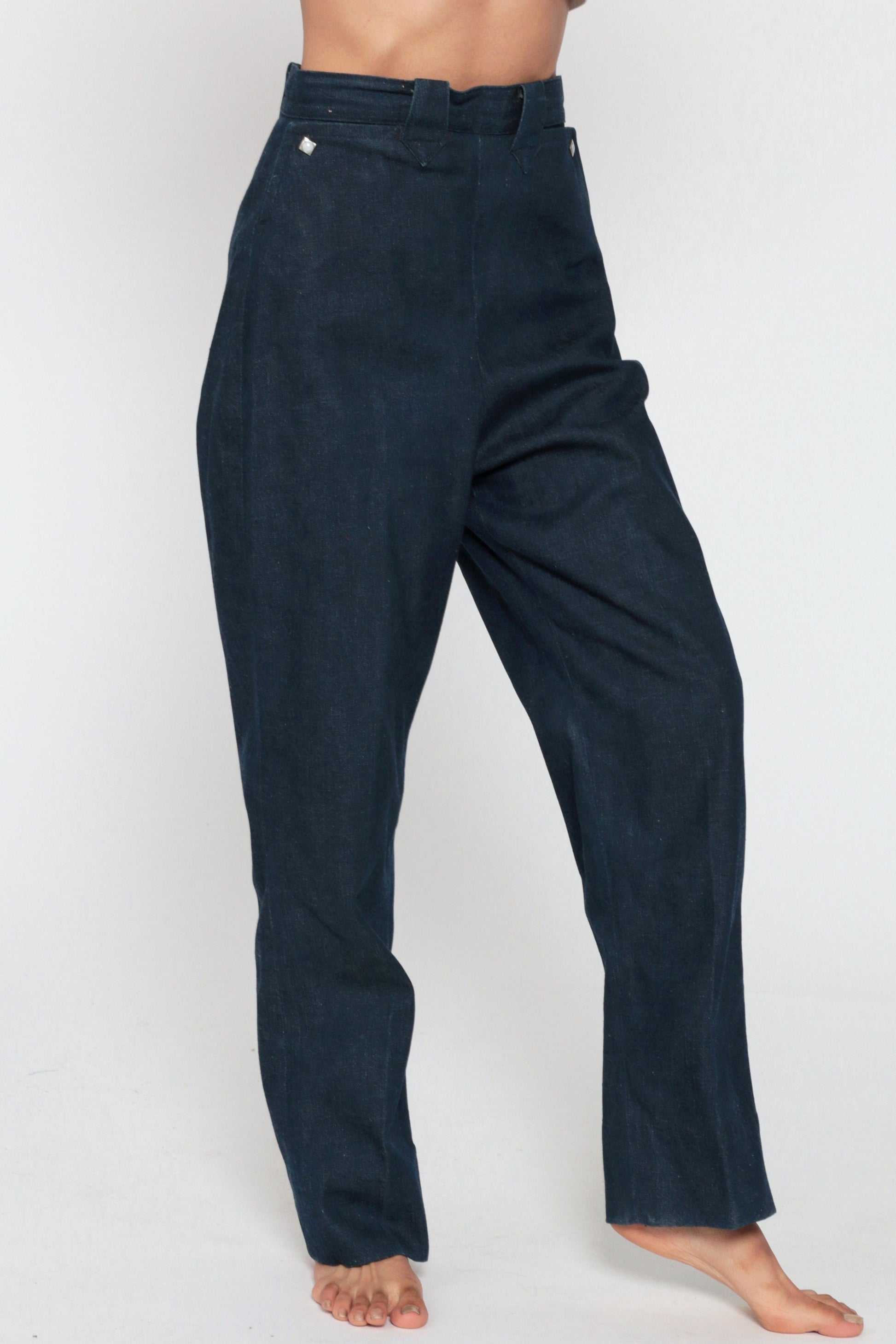 1950s Levi's Shorthorn Western Jeans Dark Blue Side Zip Sanforized Extra Small