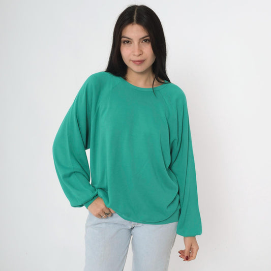 80s Green Crewneck Sweatshirt Raglan Sleeve Vintage Medium Large