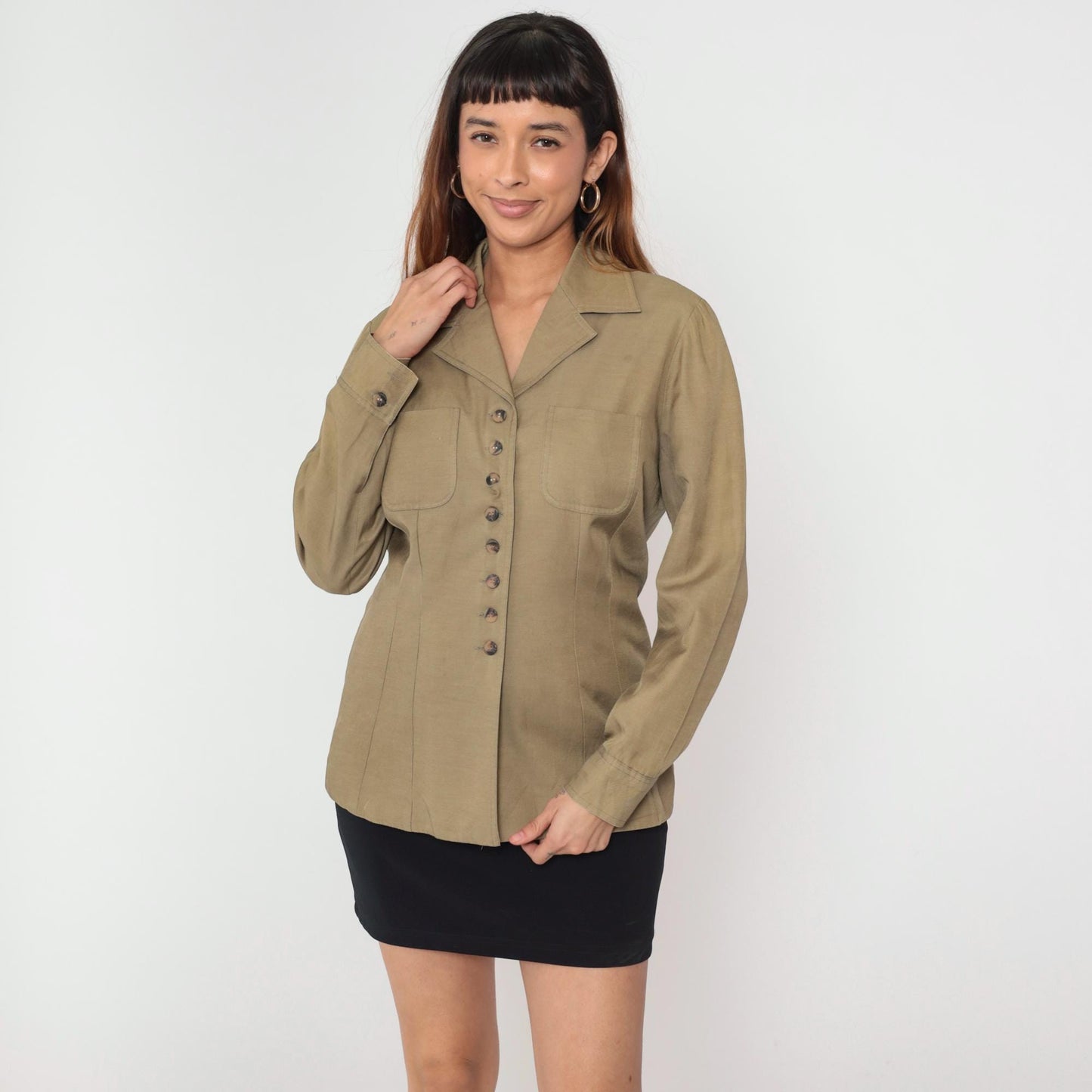 90s Liz Claiborne Tan Utility Blazer Button-Up Jacket Medium M