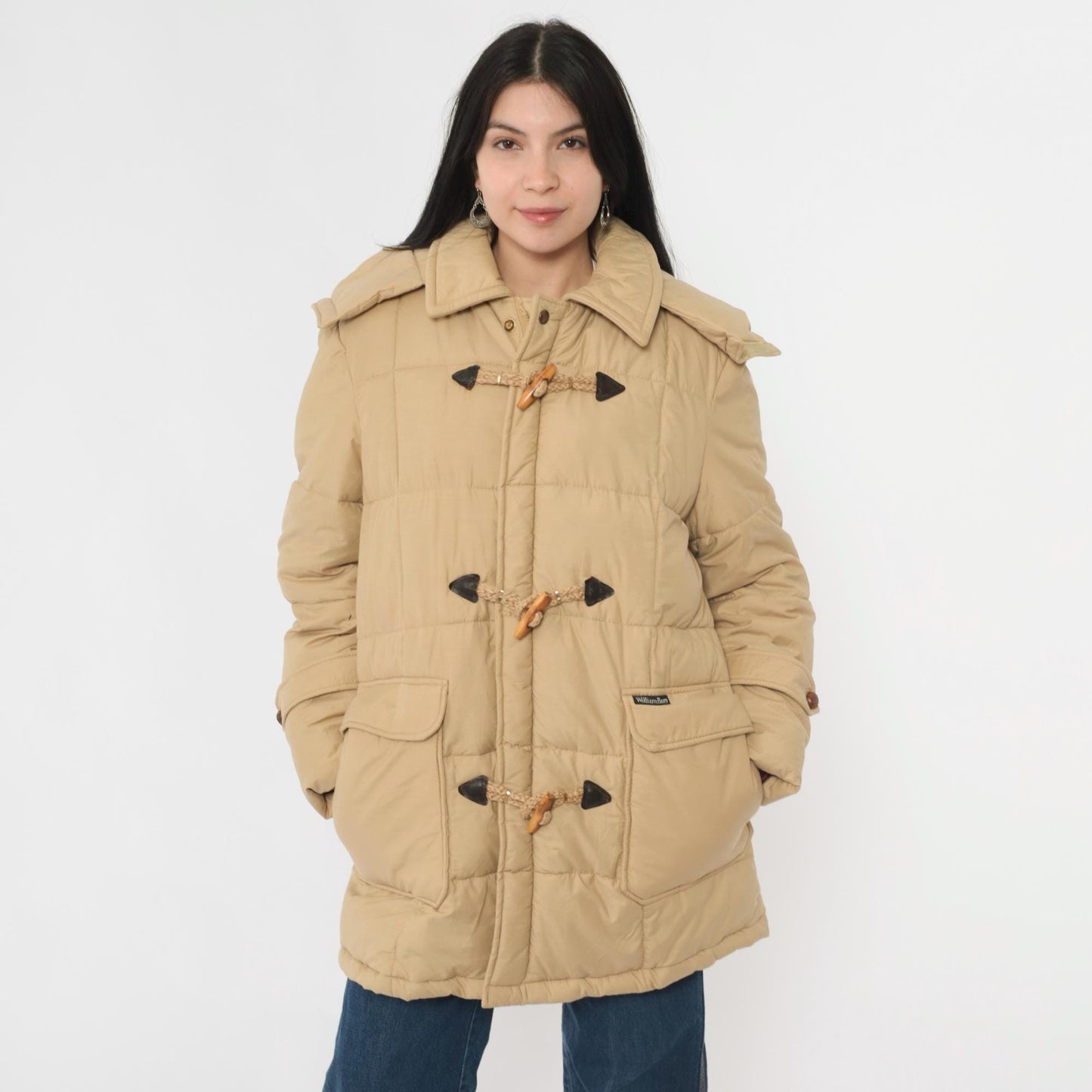 80s Tan Duffle Parka Hooded Toggle Coat Men's Medium