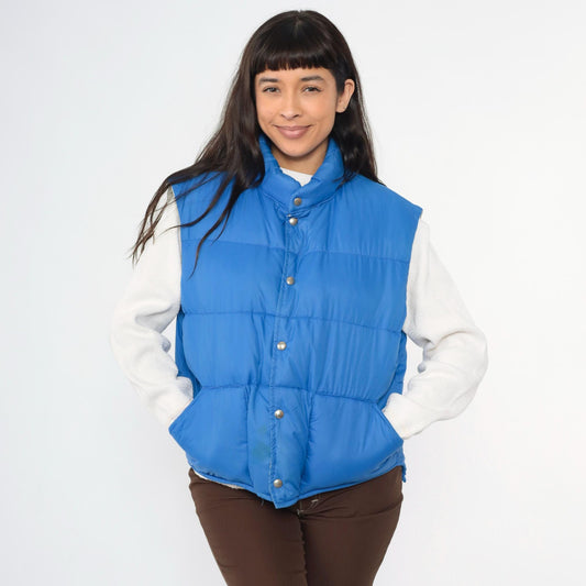 80s Polar Gear Down Puffer Vest Blue Snap Front Sleeveless Extra Large