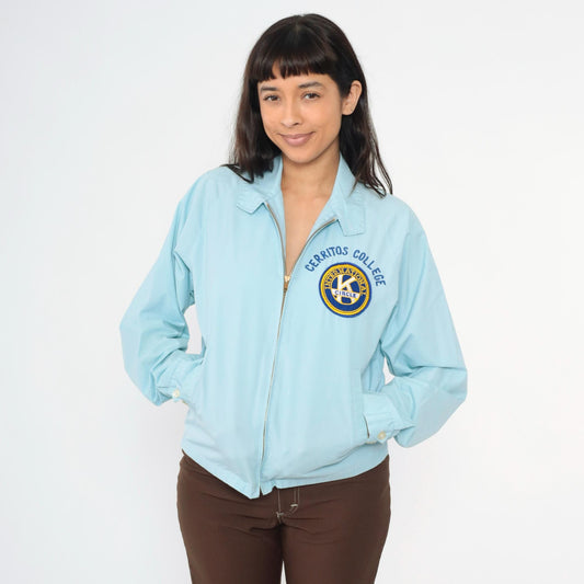 70s Cerritos College Circle K Windbreaker Jacket Baby Blue Raglan Medium