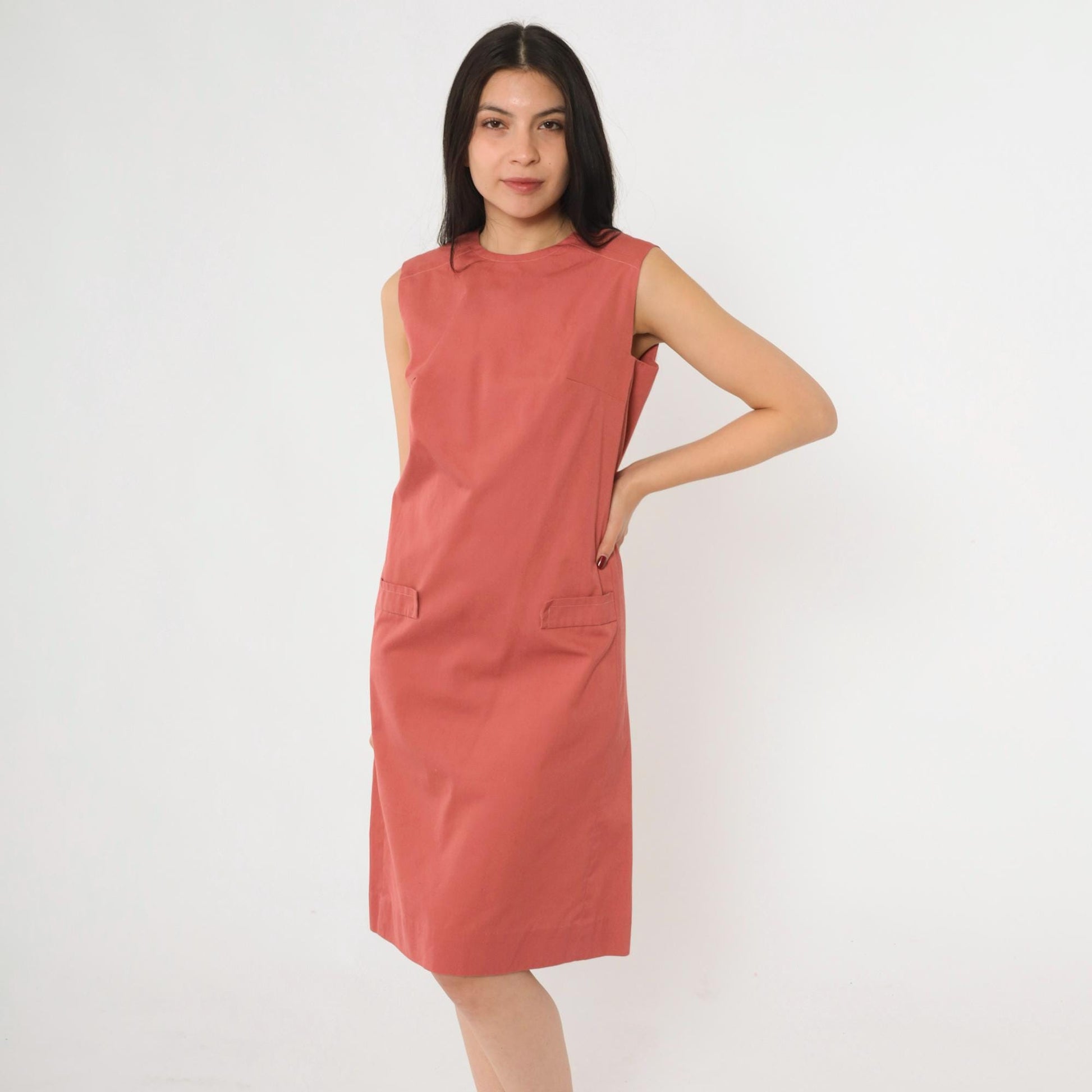 60s Mod Shift Dress Muted Red Sleeveless Knee Length Small