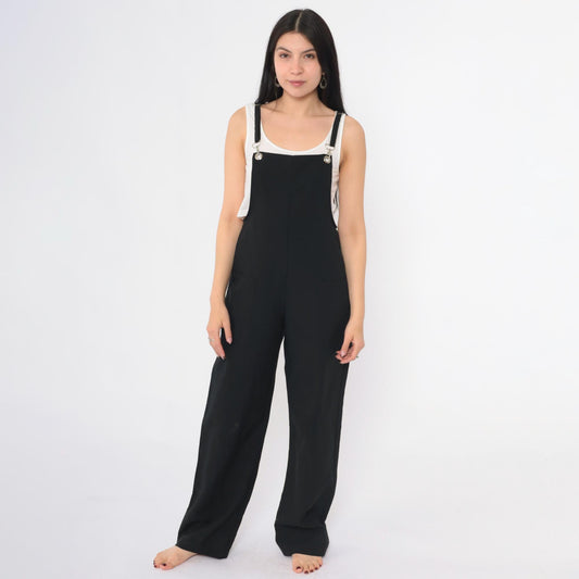 90s Black Overall Jumpsuit Open Back Bib Front Suspender Small S