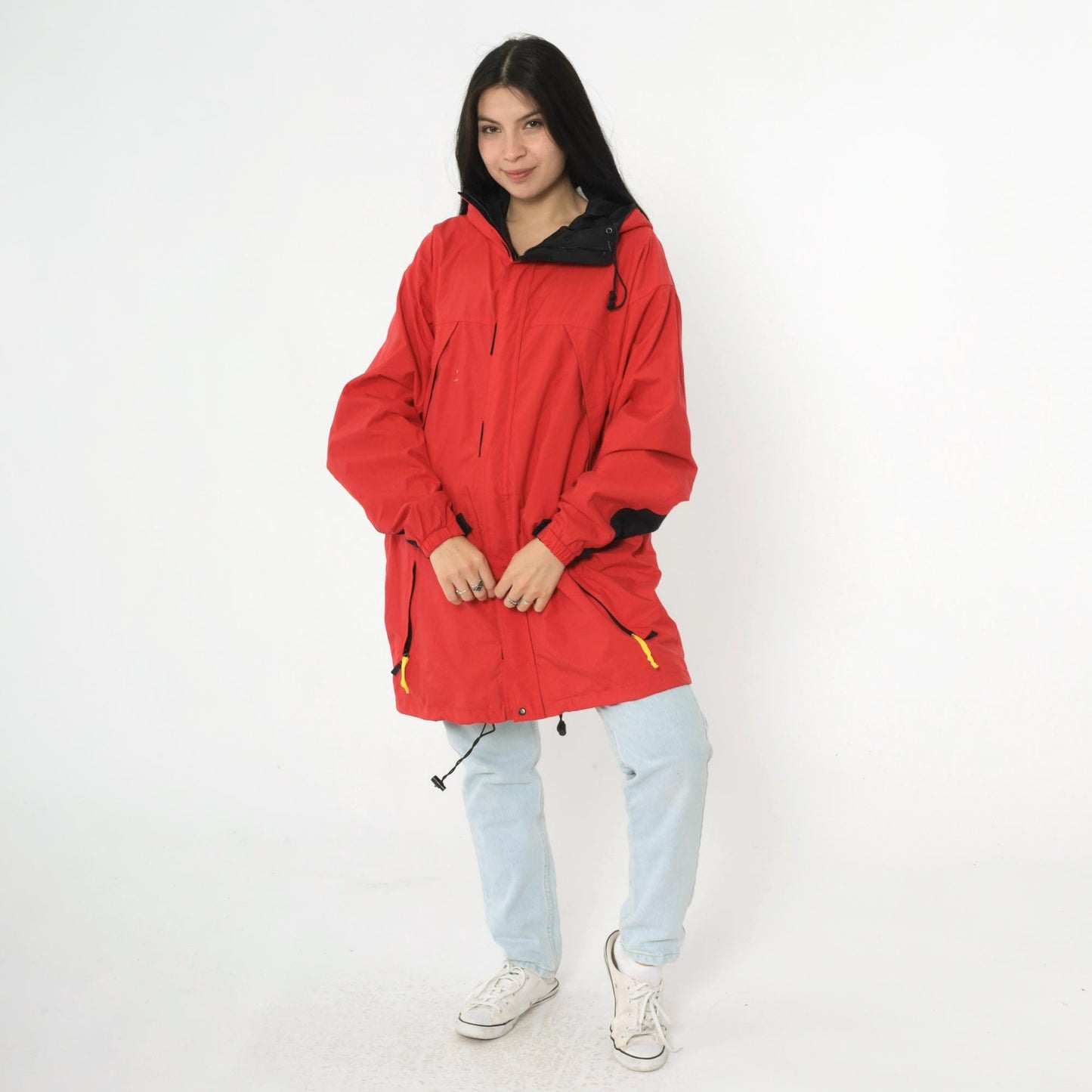 90s Marlboro Windbreaker Jacket Red Nylon Hooded Full Zip Large L