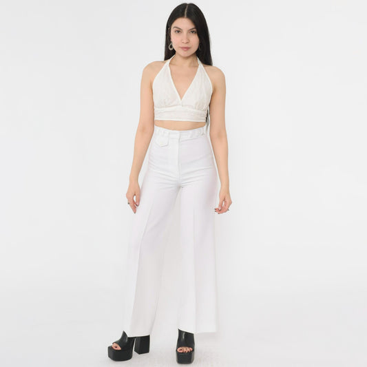 70s College Town White Bell Bottom Pants High Waist Crease Extra Small