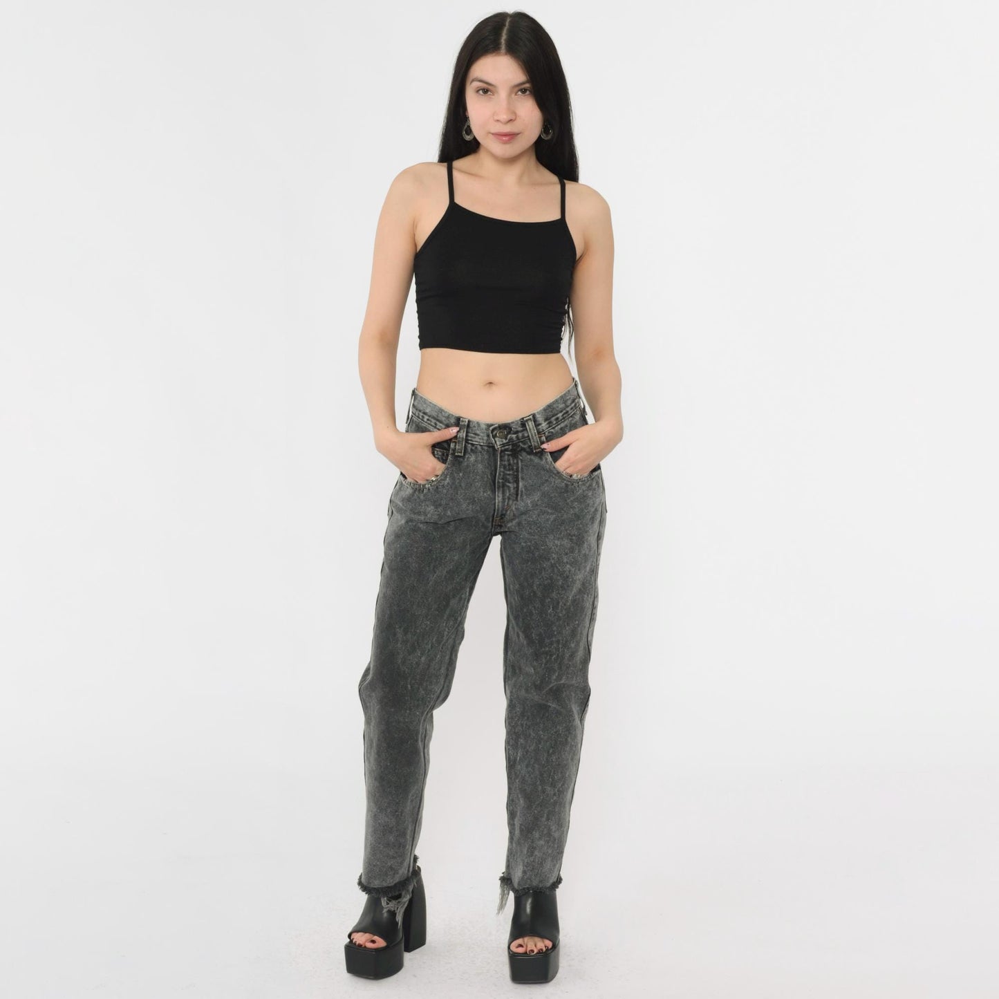 90s Aeropostale Black Acid Wash Jeans Straight Leg Distressed Medium M