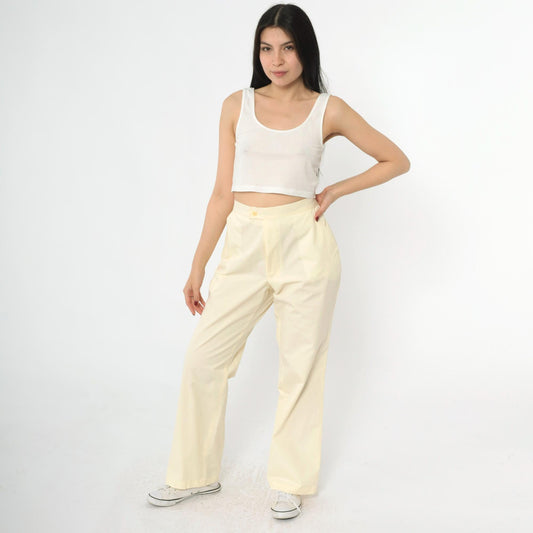 80s McGregor Yellow Straight Leg Trousers High Waist Elastic Men's Medium