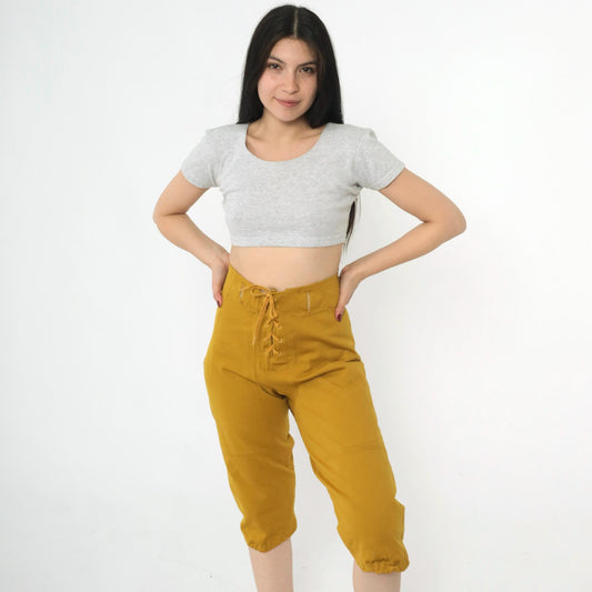 1960s Sand-Knit Football Pants Mustard Gold Lace-Up Cropped Medium