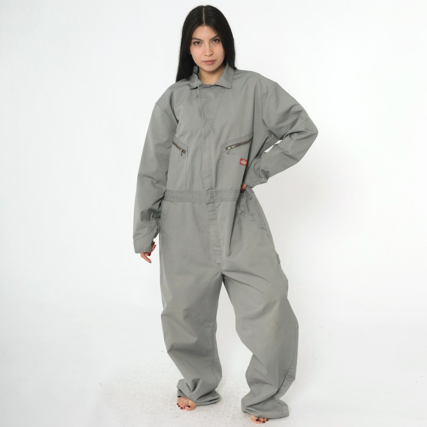 Y2K Dickies Grey Utility Jumpsuit Coveralls Zip Front Men's Large