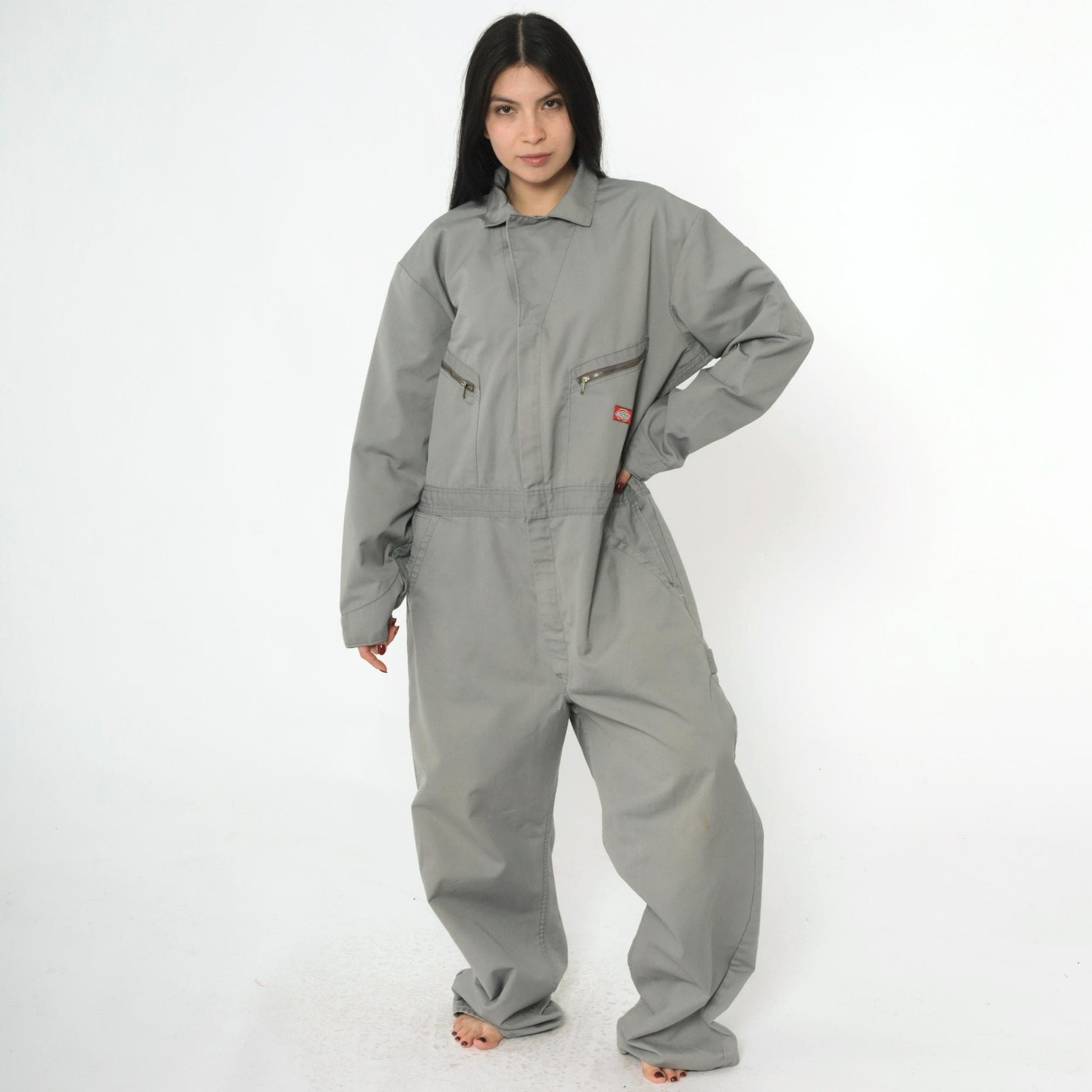Y2K Dickies Grey Utility Jumpsuit Coveralls Zip Front Men's Large