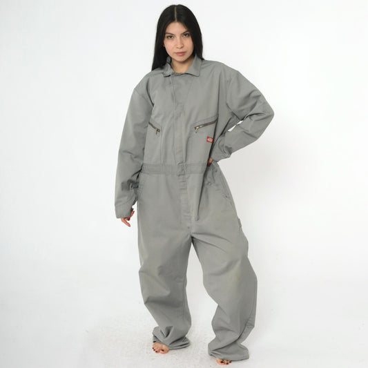 Y2K Dickies Grey Utility Jumpsuit Coveralls Zip Front Men's Large