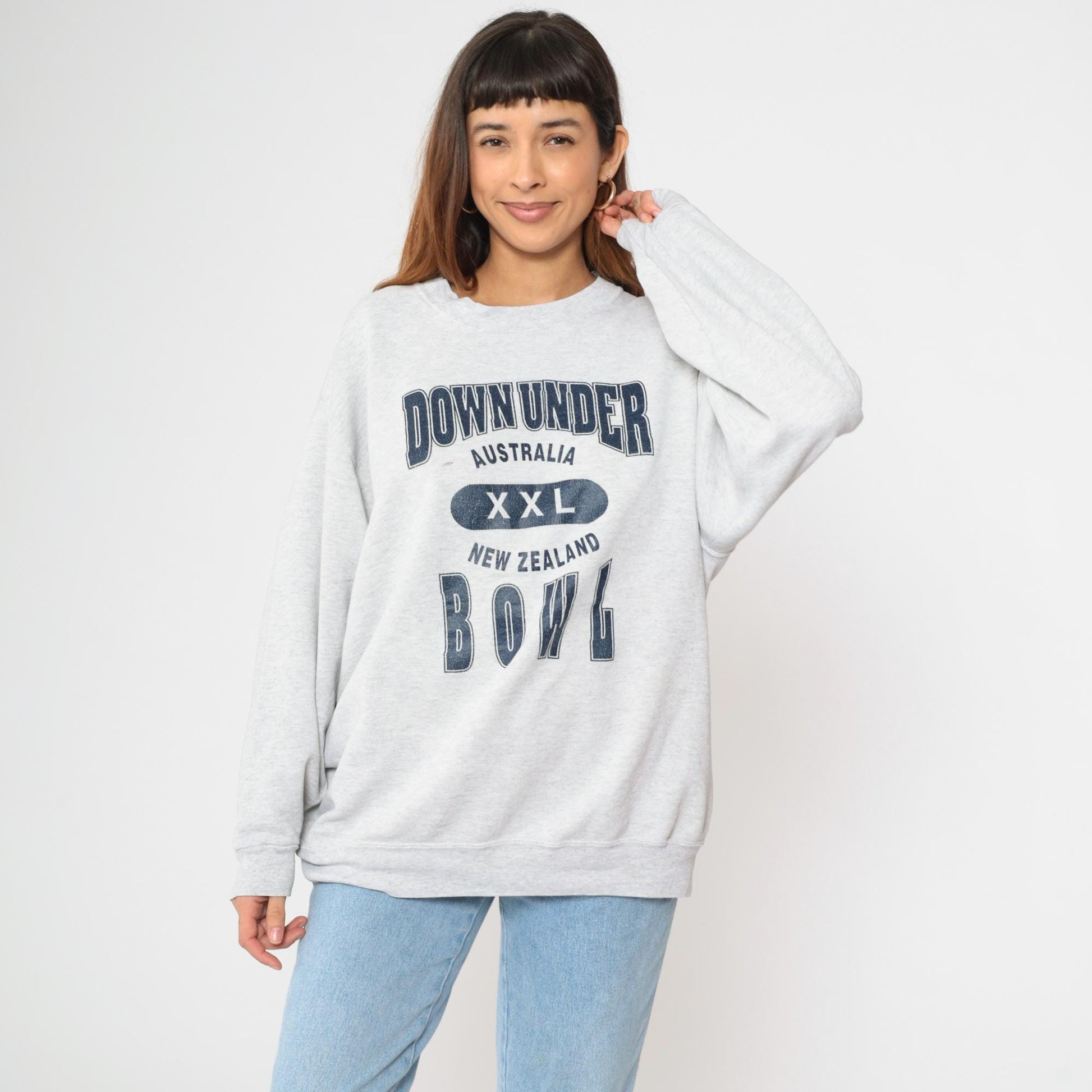 90s Down Under Bowl Australia New Zealand Graphic Sweatshirt Grey XXL