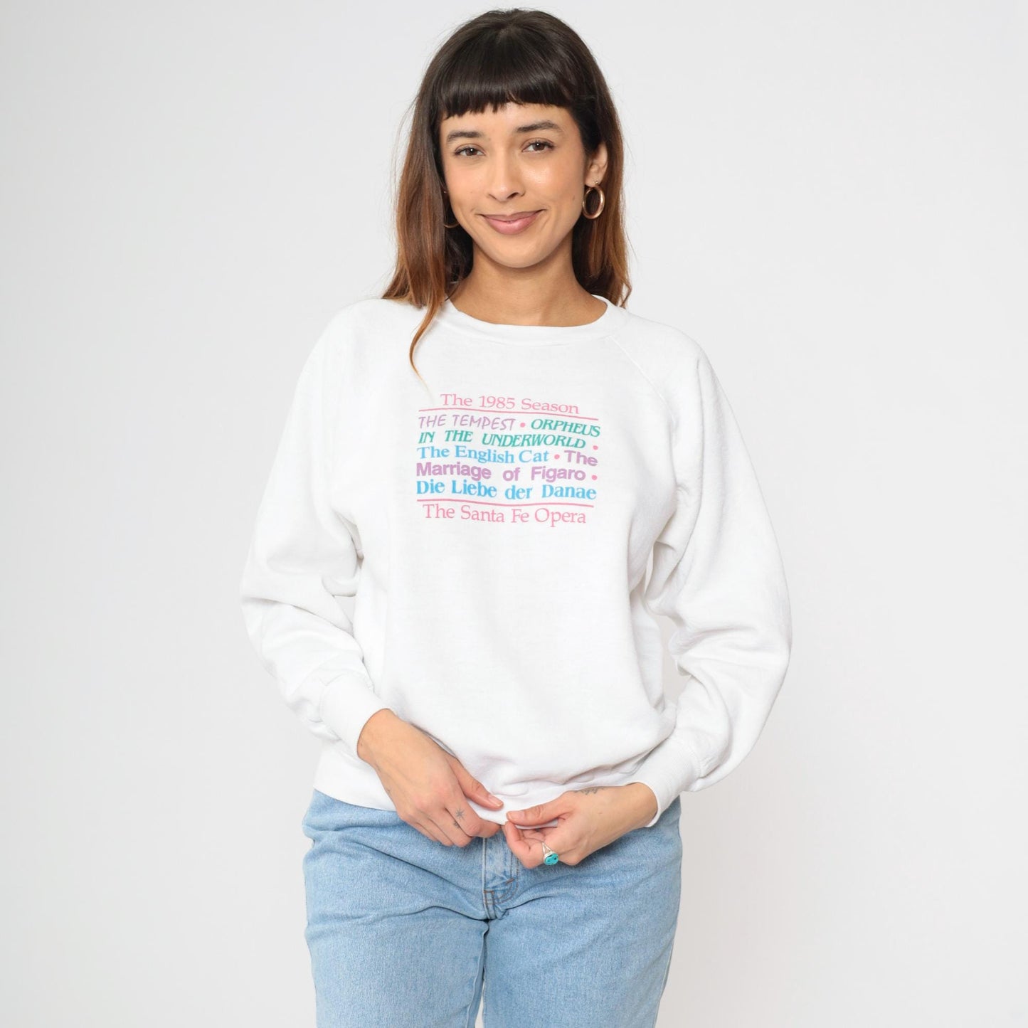 80s Santa Fe Opera Sweatshirt White Graphic Crewneck Raglan Large