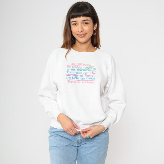 80s Santa Fe Opera Sweatshirt White Graphic Crewneck Raglan Large