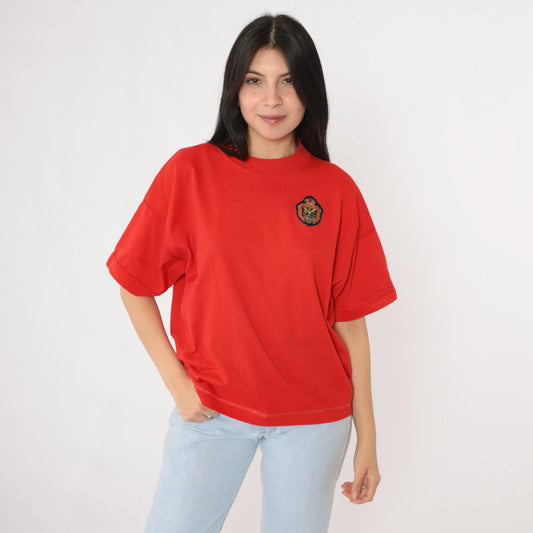 90s Grand Eagle Crest Embroidered T-Shirt Red Crewneck Extra Large XL
