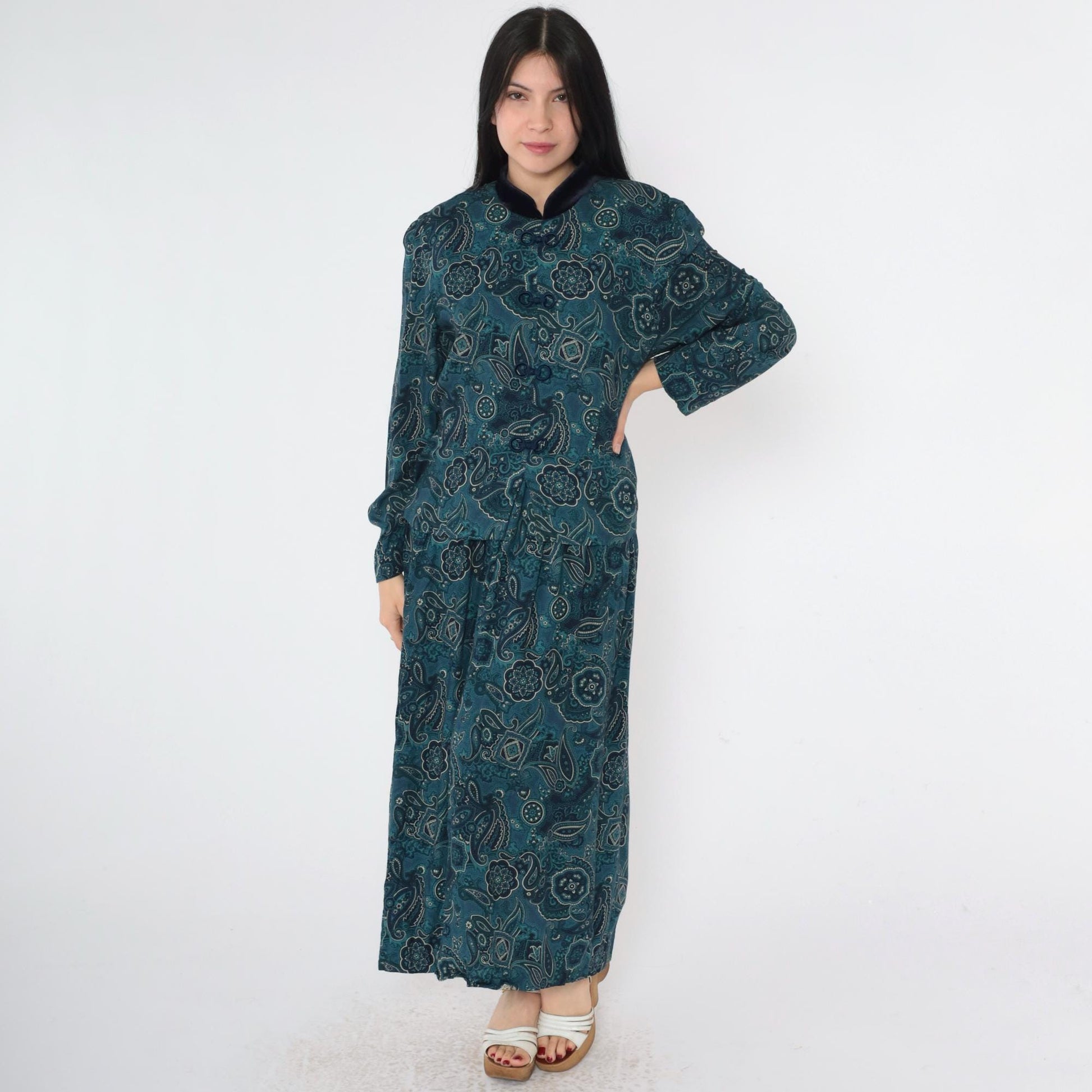 90s maxi dress Icon V Slip perfect for festivals 90s Blue Paisley Maxi Dress