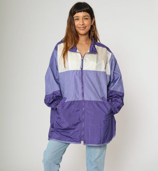 90s Purple White Colour Block Windbreaker Jacket Nylon Zip Plus Size XXL