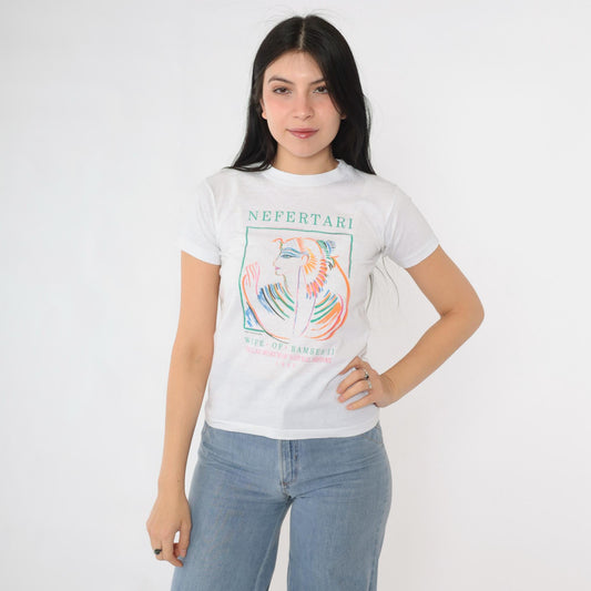 80s Nefertari Queen Egyptian Graphic Tee White Single Stitch XXS