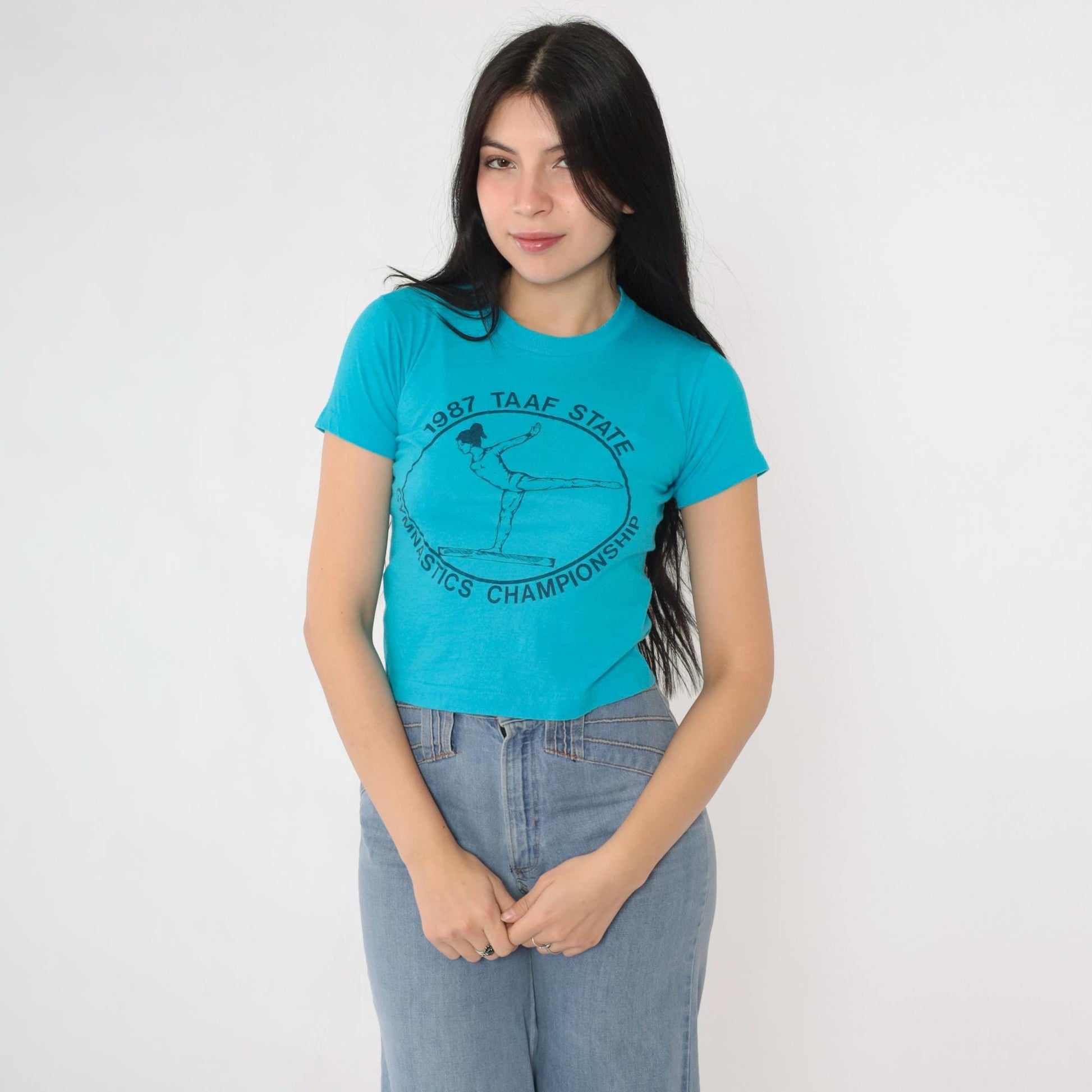 1987 TAAF State Gymnastics Championship T-Shirt Blue Graphic Tee XXS