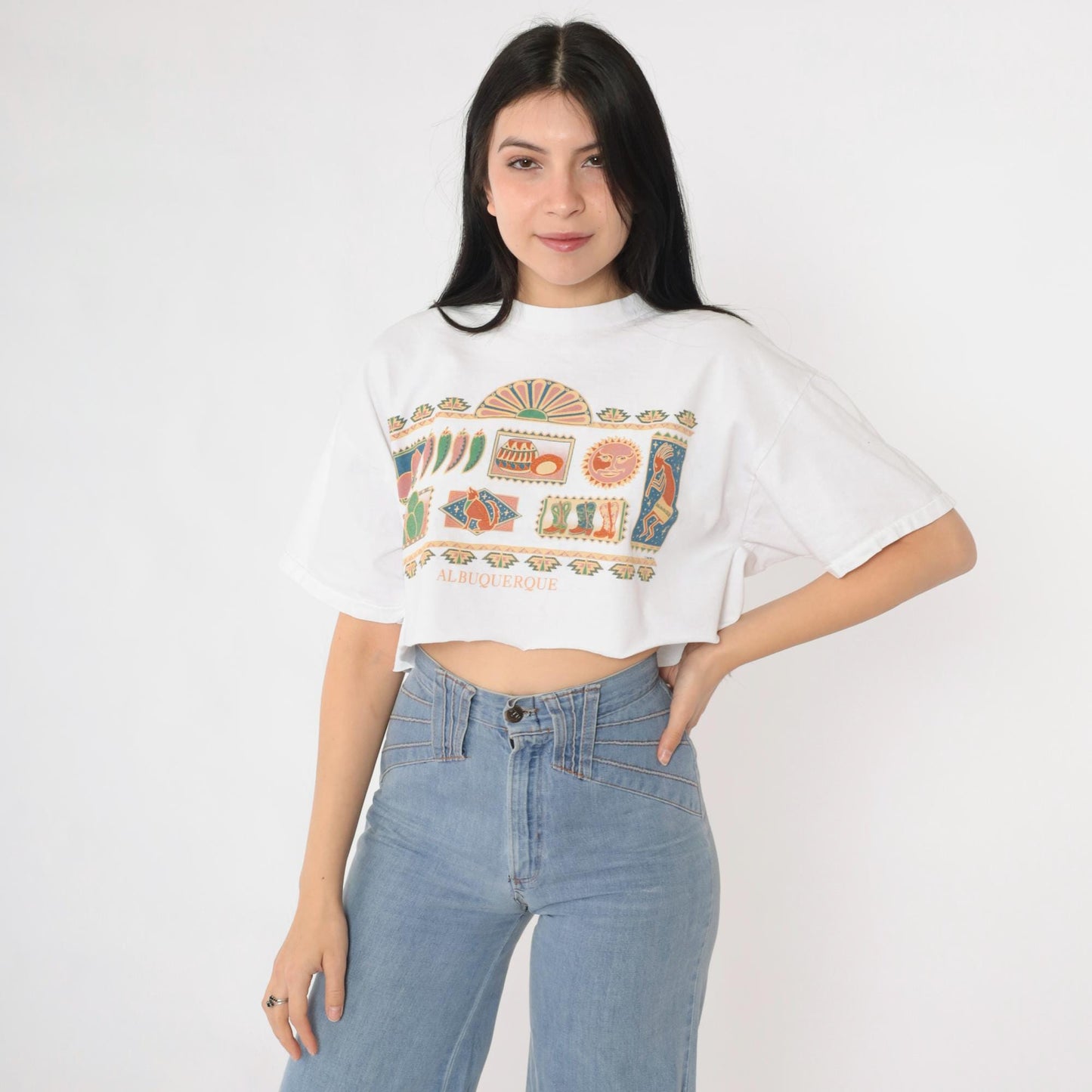 90s Albuquerque Southwest Graphic T-Shirt Cotton Crop Tee Large L
