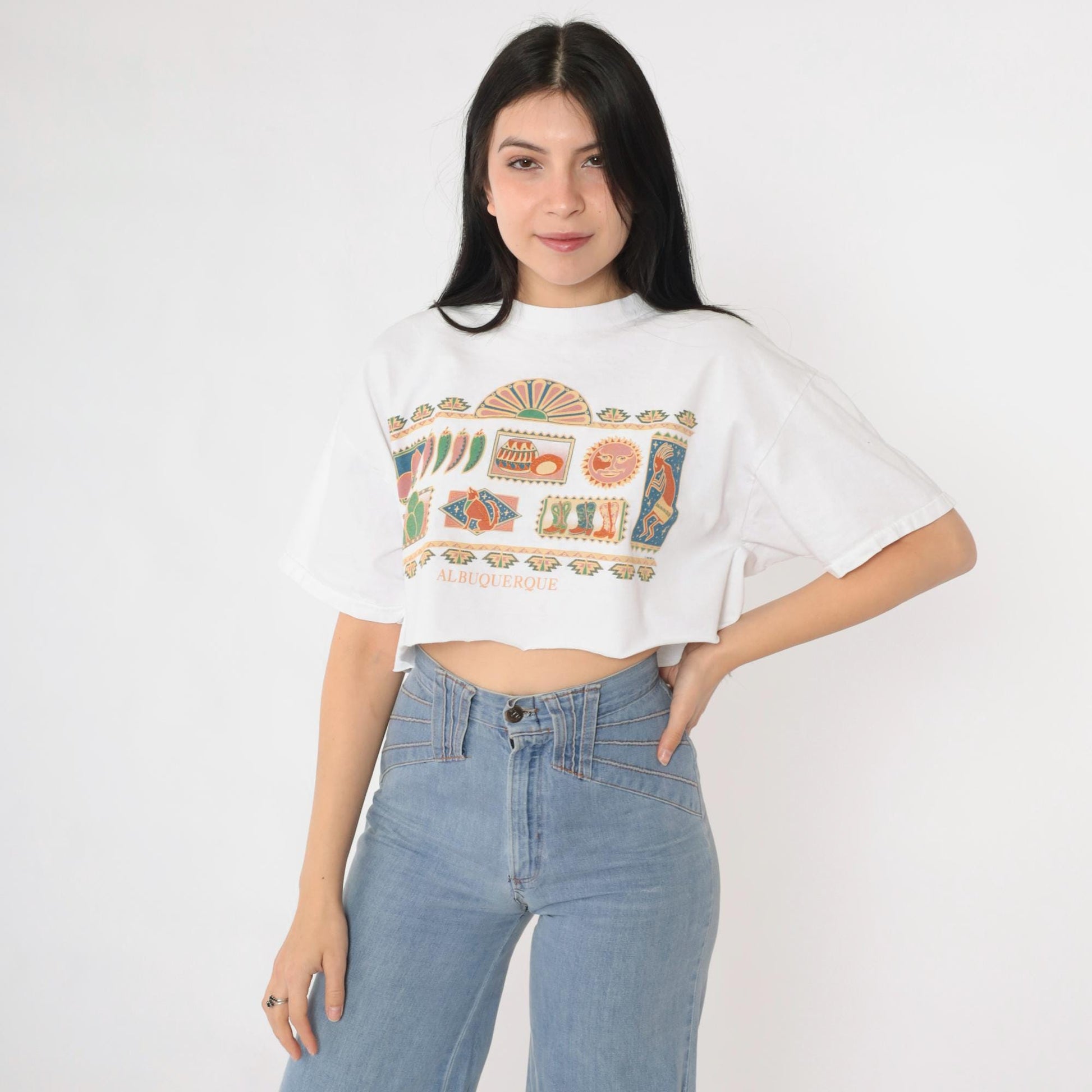 90s Albuquerque Southwest Graphic T-Shirt Cotton Crop Tee Large L