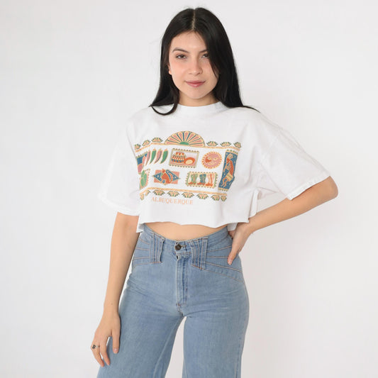 90s Albuquerque Southwest Graphic T-Shirt Cotton Crop Tee Large L