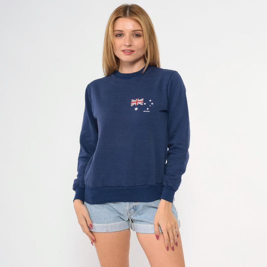 80s Australian Flag Sweatshirt Dark Blue Crewneck Pullover Extra Small XS