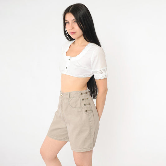 90s Lawman Western Khaki Denim Shorts High Rise Button Fly Small S