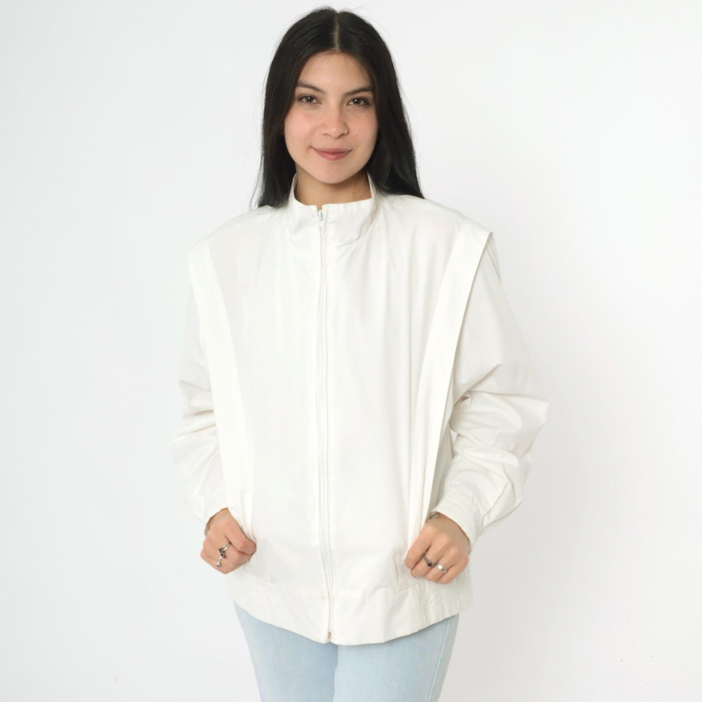 80s Members Only Jacket White Structured Pleated Bomber Windbreaker Large