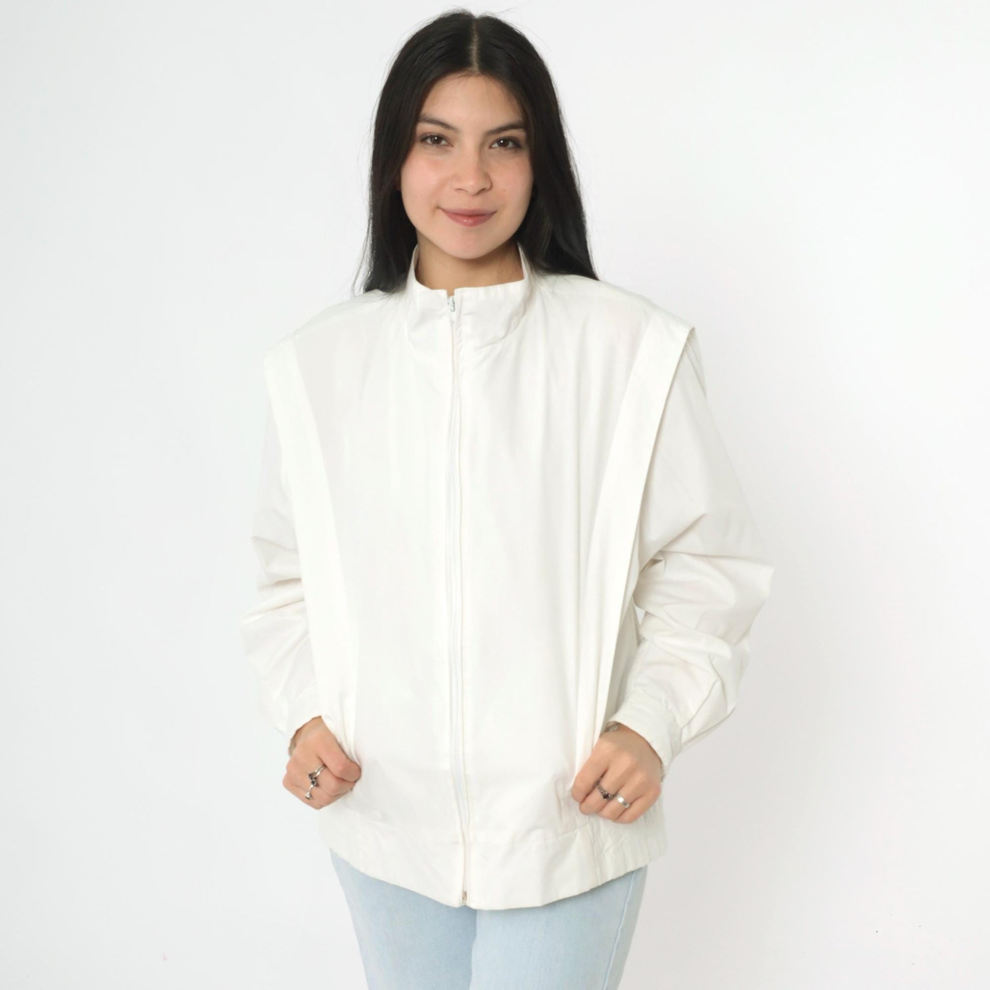 80s Members Only Jacket White Structured Pleated Bomber Windbreaker Large