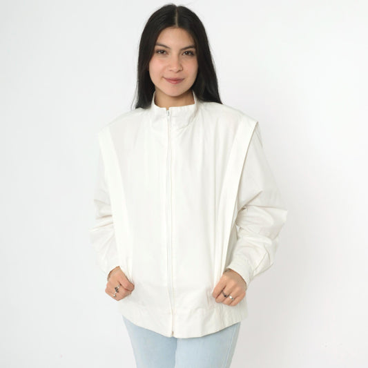 80s Members Only Jacket White Structured Pleated Bomber Windbreaker Large