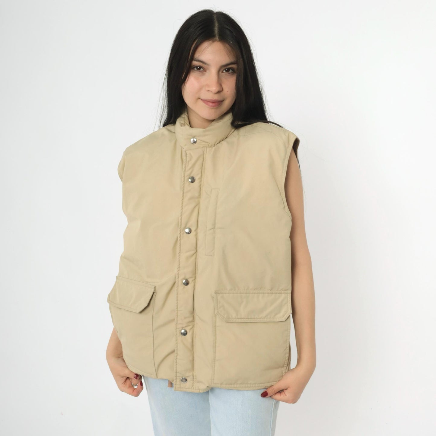 80s Orvis Tan Down Puffer Vest Goose Down Sleeveless Jacket Large