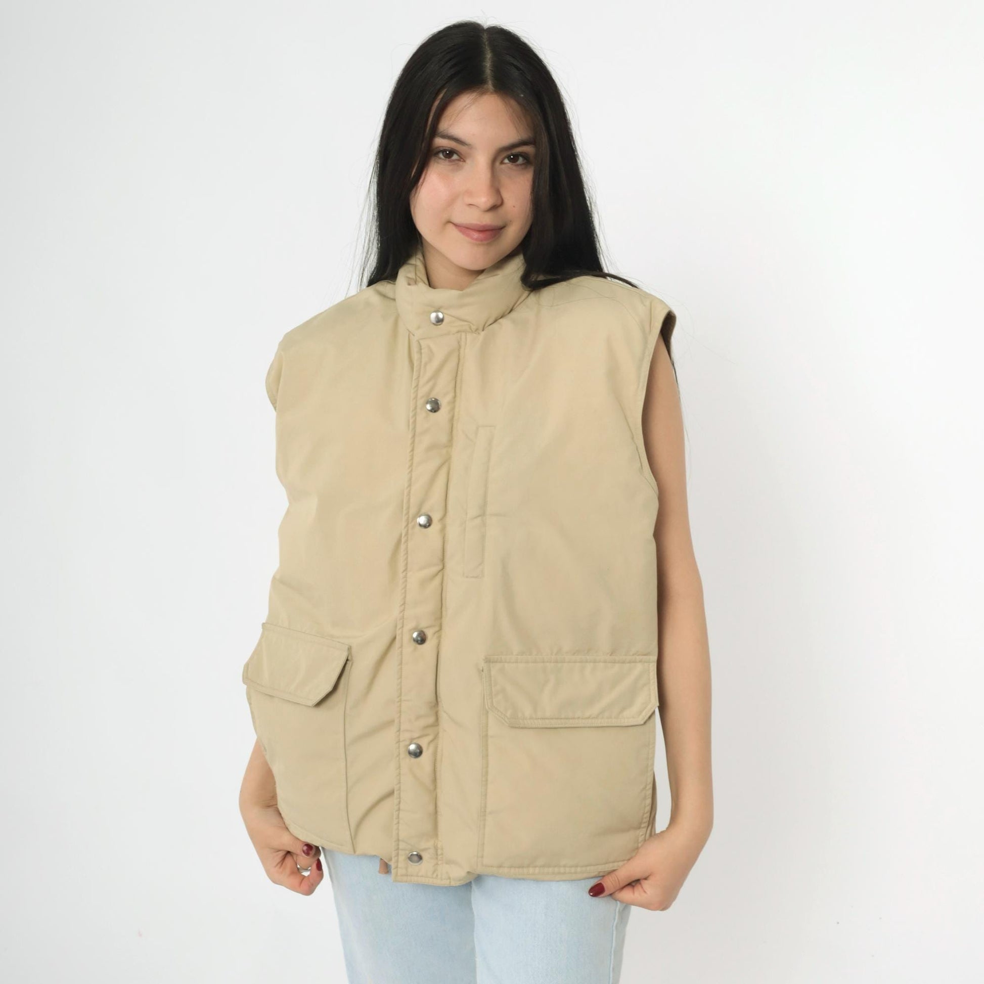 80s Orvis Tan Down Puffer Vest Goose Down Sleeveless Jacket Large